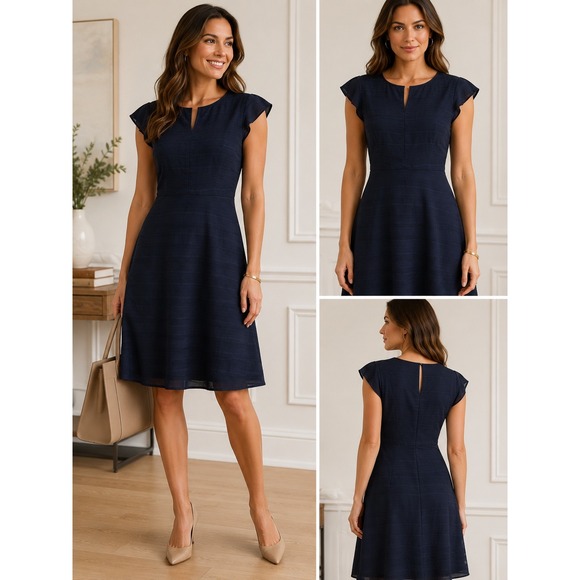 Banana Republic Dresses & Skirts - Banana Republic Navy Flutter Sleeve Fit & Flare Dress Size 6 Career Chic